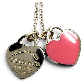Autre Marque Tiffany & Co. Return to Tiffany Pink Double Heart Tag Pendant Mini Necklace Silvery Pink