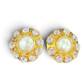 Orecchini Chanel Vintage in metallo, perle eco e cristalli Bijou D'oro