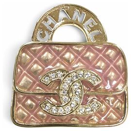 Spilla motivo borsa Matelassé con strass Chanel Rosa D'oro