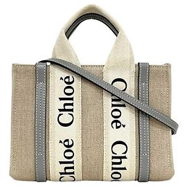 Chloé Chloe Woody Mini 2-way Shoulder Bag CHC22AP237 Beige Bleu clair