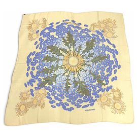 Hermès Hermes Carre 140 Fleurs et Carlines Seidentuch Blau Gelb