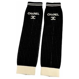 Chanel 24C Coco Mark Logo Knit Leg Warmers Black White