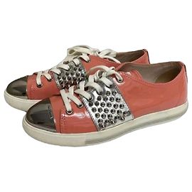 Miu Miu Special Edition Grapefruit Patent Leather Studded Sneakers Pink