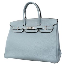 Hermès Sac à main Hermes Birkin 35 en cuir Togo Bleu