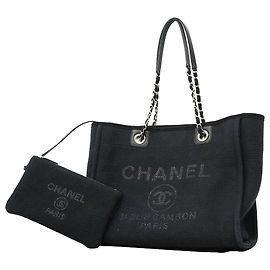 Chanel Deauville Black Canvas Tote Bag Black