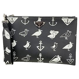 Prada Saffiano Leather Clutch Bag Black