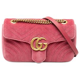 Bolsa de Ombro Gucci GG Marmont Matelassé em Veludo Rosa Medium Rosa Outro