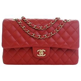 Chanel Red Medium Classic Lambskin Double Flap Roja