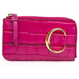 Chloé Pink Croc Embossed Leather C Coin Card Holder Pink Other