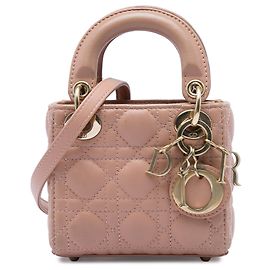 Dior Brown Micro Lambskin Cannage Lady Dior Marrom Carne