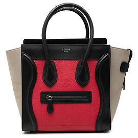 Céline Celine Bolsa Luggage Micro em couro tricolor vermelho Vermelho