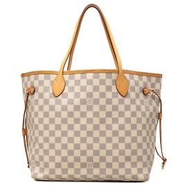 Louis Vuitton White Damier Azur Neverfull MM Blanco
