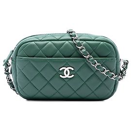 Chanel Green Small CC Quilted Lambskin Camera Case Green