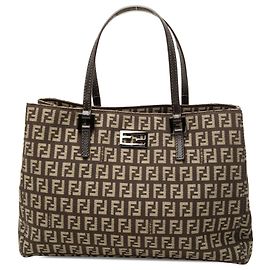 Tote Fendi Small Zucchino Canvas Marrone Marrone Marrone scuro