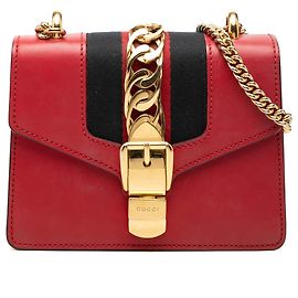 Gucci Red Mini Calfskin Web Sylvie Chain Satchel Handtasche Rot