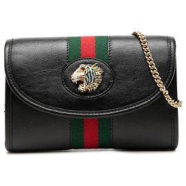 Gucci Mini Borsa a Tracolla Rajah Web Chain in Pelle di Vitello Nera Nero