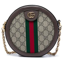 Gucci Mini Bolsa Tiracolo Redonda Ophidia Web em GG Supreme Bege Bege