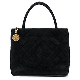 Sac Tote Chanel Medallion en daim noir Noir
