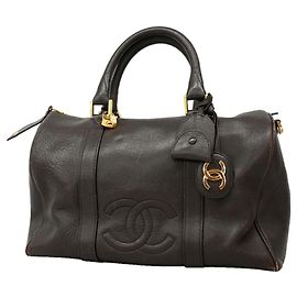 Bolsa Boston Chanel em couro de bezerro granulado Marrom