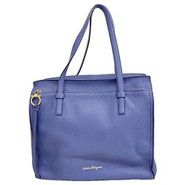 Sac cabas en cuir Gancini Salvatore Ferragamo Bleu