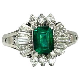 Autre Marque Platinum Pt900 Ballerina Emerald and Diamond Ring White Green