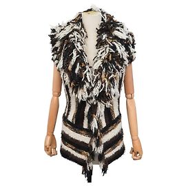 LANVIN SLEEVELESS JACKET S 36 M 38 IN BROWN BLACK WHITE WOOL TWEED JACKET Other