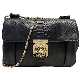 Chloé NEW CHLOE ELSIE 3S066 BLACK PYTHON LEATHER SHOULDER HANDBAG Black