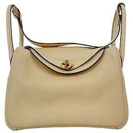Bolsa de ombro Hermès Lindy 26 em couro Clemence Cream Branco Cru