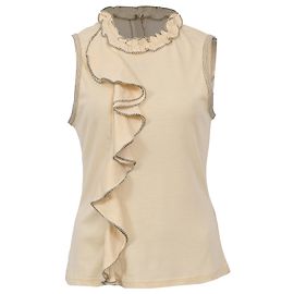 Ulla Johnson Brea Ruffled Sleeveless Blouse in Cream Wool White Cream