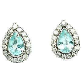 Autre Marque Pendientes de oro blanco 18k Turmalina Paraíba y Diamantes Plata Azul Verde Turquesa