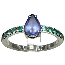 Autre Marque Anel em Ouro Branco 18k Tanzanite e Turmalina Paraíba, Certificado AIG Prata Verde Roxo Azul marinho