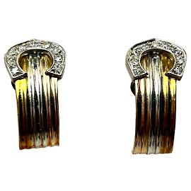 Autre Marque Tri-Color 18k Gold and Diamond Clip-on Earrings Silvery Pink White Golden