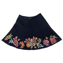 Kenzo Paris Black Wool Floral Embroidered Mini Skirt Black Multiple colors