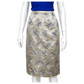 Prada Seidenrock mit Blumenmuster Blau Beige