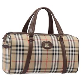 Bolso Boston Burberrys Nova Check Canvas Beige Gold Auth 203894V Beige Dorado