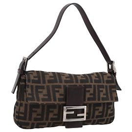 Borsa a tracolla FENDI Zucca Canvas Mamma Baguette Nero Marrone Auth 203887V Marrone Nero