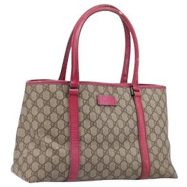 Borsa Tote GUCCI GG Supreme PVC Beige Silver 114595 Auth 201444 Argento Beige
