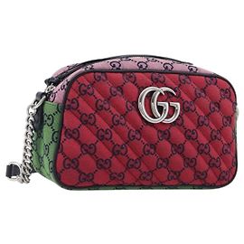 Bolsa de Corrente GUCCI GG Canvas GG Marmont Multicolor Silver 447632 Auth 203621 Prata Multicor