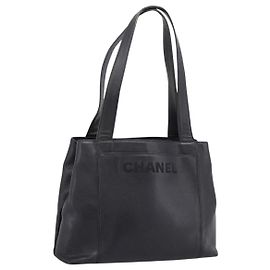 CHANEL Tote Bag Kaviarleder Schwarz Silber CC Auth 201476 Schwarz Silber