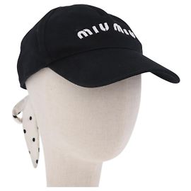 Boné Miu Miu de algodão preto e branco Auth BA15517 Preto Branco