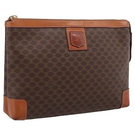 Céline CELINE Macadam Clutch Bag PVC Leather Brown Gold Auth 201520A Brown Golden
