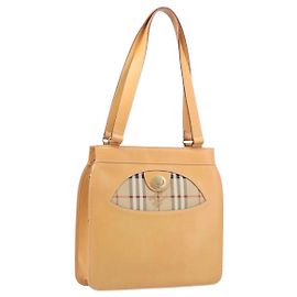 Bolso de hombro Burberrys Nova Check Piel Beige Oro Auth 201388 Beige Dorado
