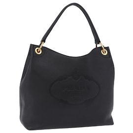 PRADA Shoulder Bag Leather Black Gold Tone Auth ka6289M Black Other