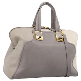 Bolsa de mão FENDI Chameleon em couro 2way Cinza Tom Dourado 8BL110 Auth 198625A Marrom Outro
