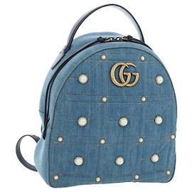 GUCCI GG Marmont Rucksack Denim Blue Gold 476671 Auth 203241M Blau Golden