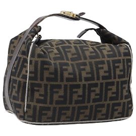 Bolsa de Mão Vanity FENDI Zucca Canvas Preta e Castanha Auth 198536 Marrom Preto