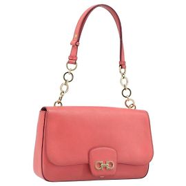 Borsa a tracolla Salvatore Ferragamo Gancini Chain in pelle Pink Gold Auth 204648A Rosa Altro