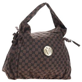 GUCCI GG Canvas Hand Bag Outlet Brown Gold 286307 Auth 201176V Brown Golden
