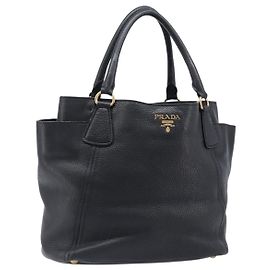 Bolsa de mão PRADA Vitellolux em couro preto e dourado Auth 204100V Preto Dourado