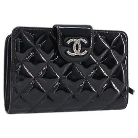 CHANEL Matelasse Portemonnaie Lackleder Schwarz Silber CC Auth yk20916A Schwarz Silber